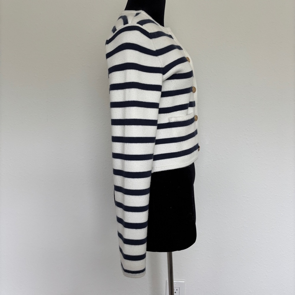 Abercrombie and Fitch LuxeLoft Crew Sweater Jacket White Navy Stripe Lady Jacket - Picture 3 of 10